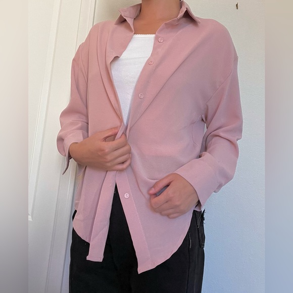 FLOWY PINK MAUVE BLOUSE DRESS SHIRT - Picture 1 of 4
